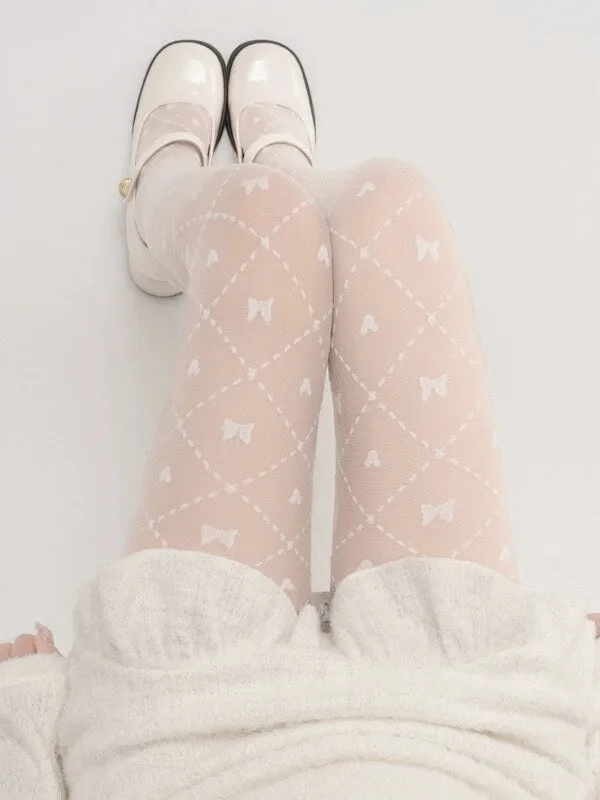 Grid butterfly lolita tights