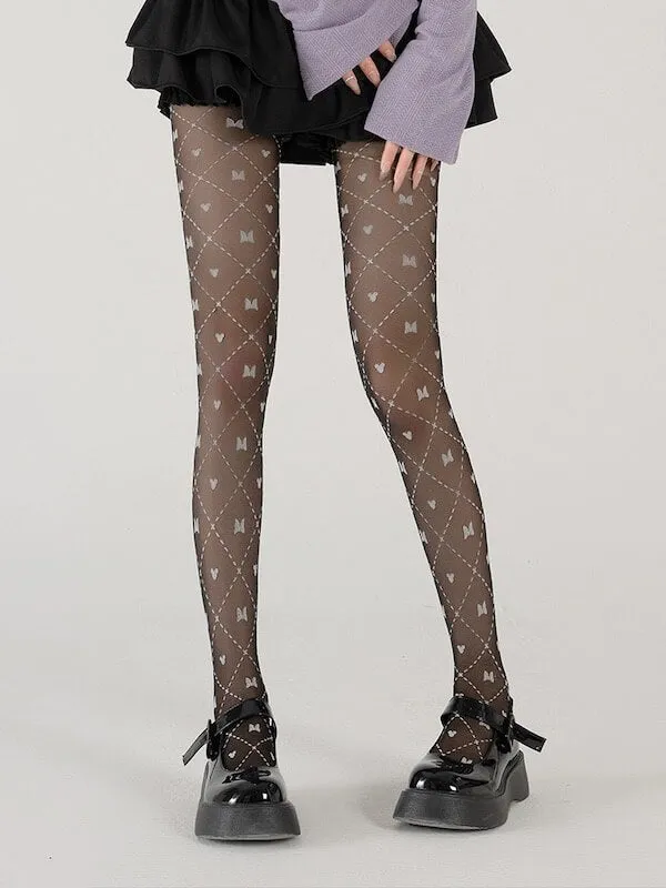 Grid butterfly lolita tights