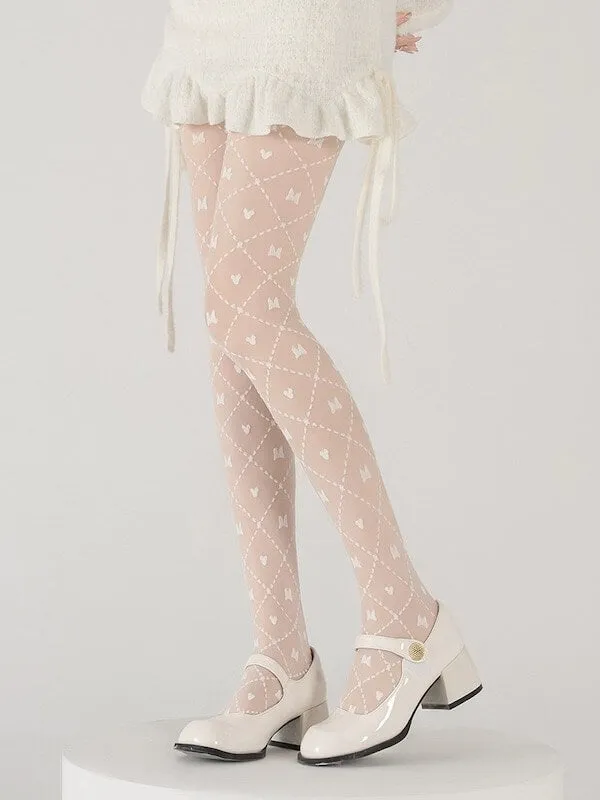 Grid butterfly lolita tights