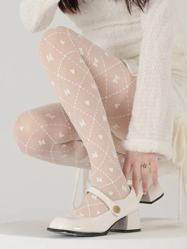 Grid butterfly lolita tights