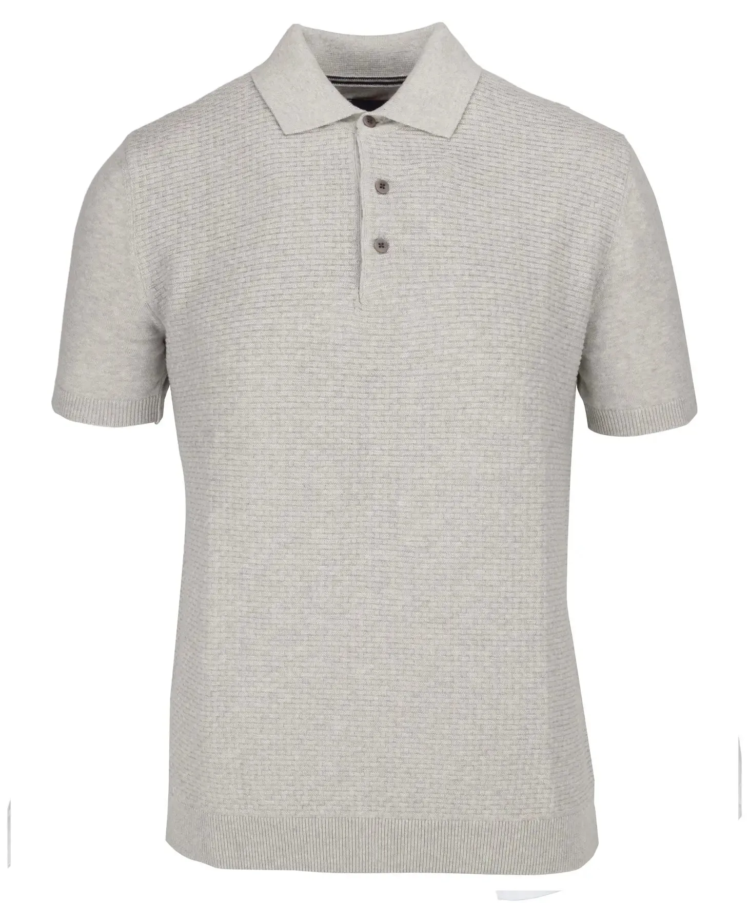 Guide London Light Grey Jacquard Short Sleeve Button Up Polo