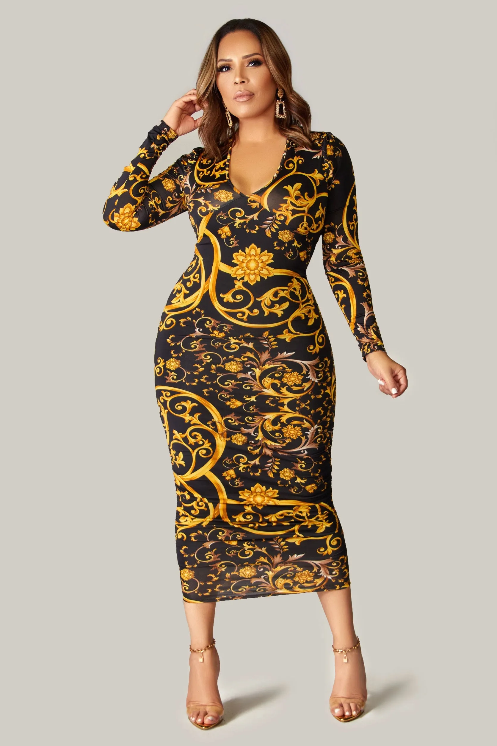 Hattie Slimming Ruched Midi Dress