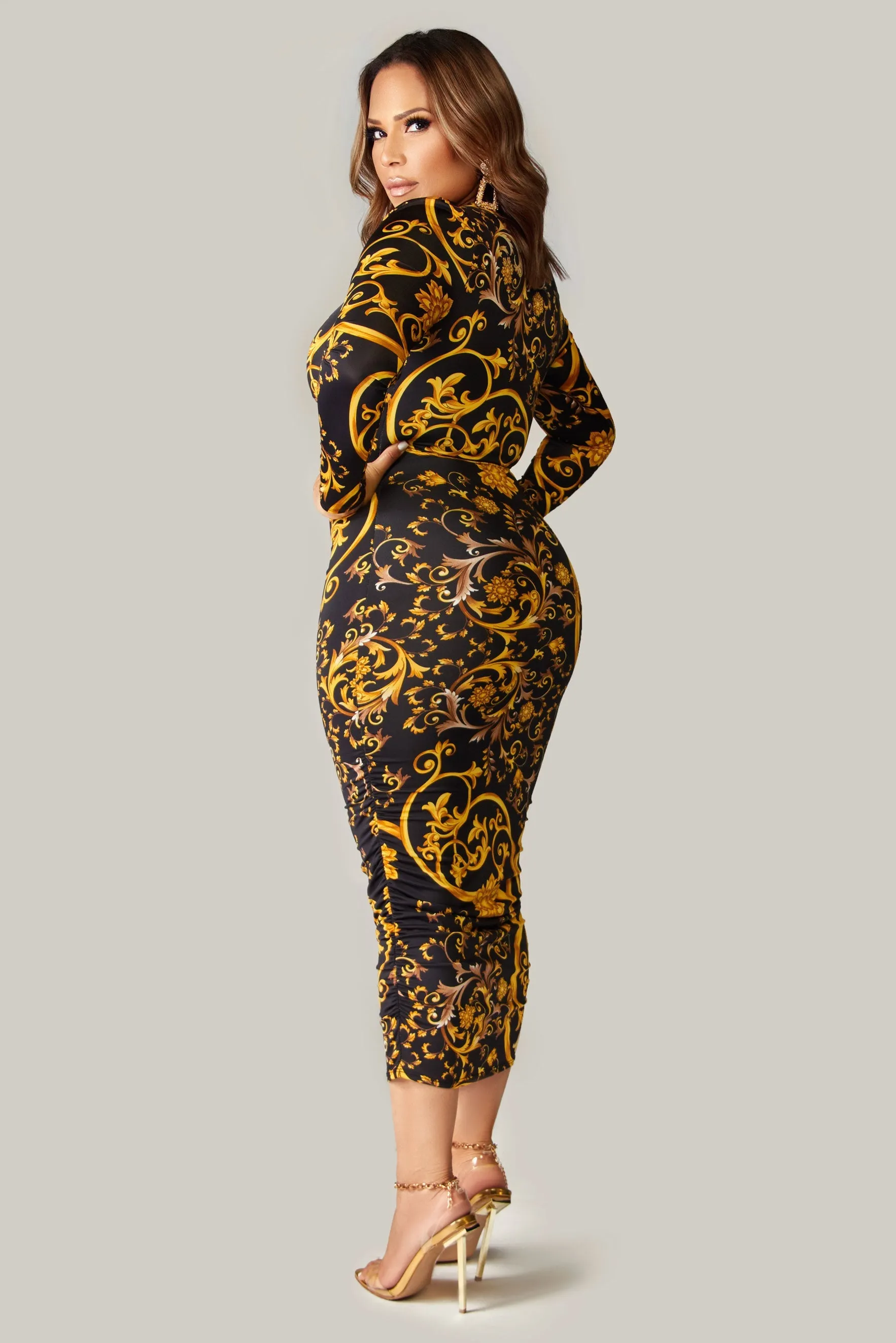 Hattie Slimming Ruched Midi Dress