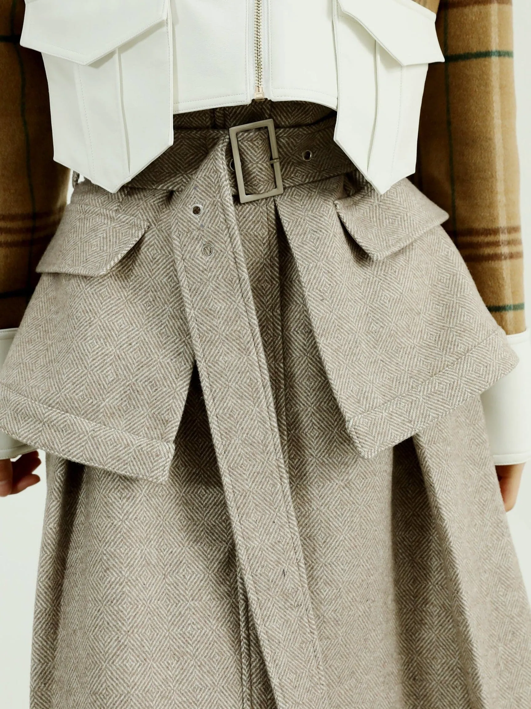 Herringbone Wool Skirt With High Waist Design