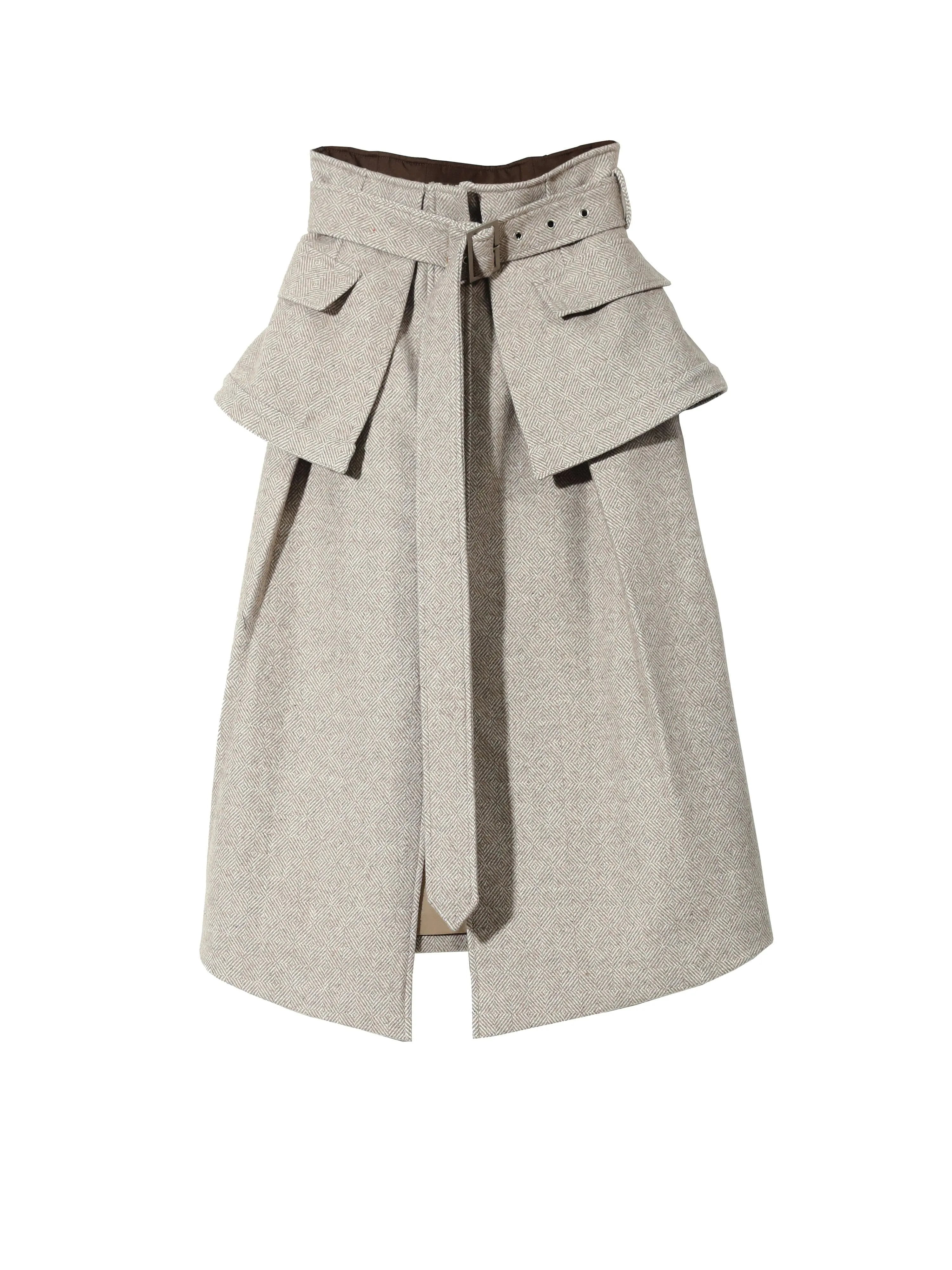 Herringbone Wool Skirt With High Waist Design