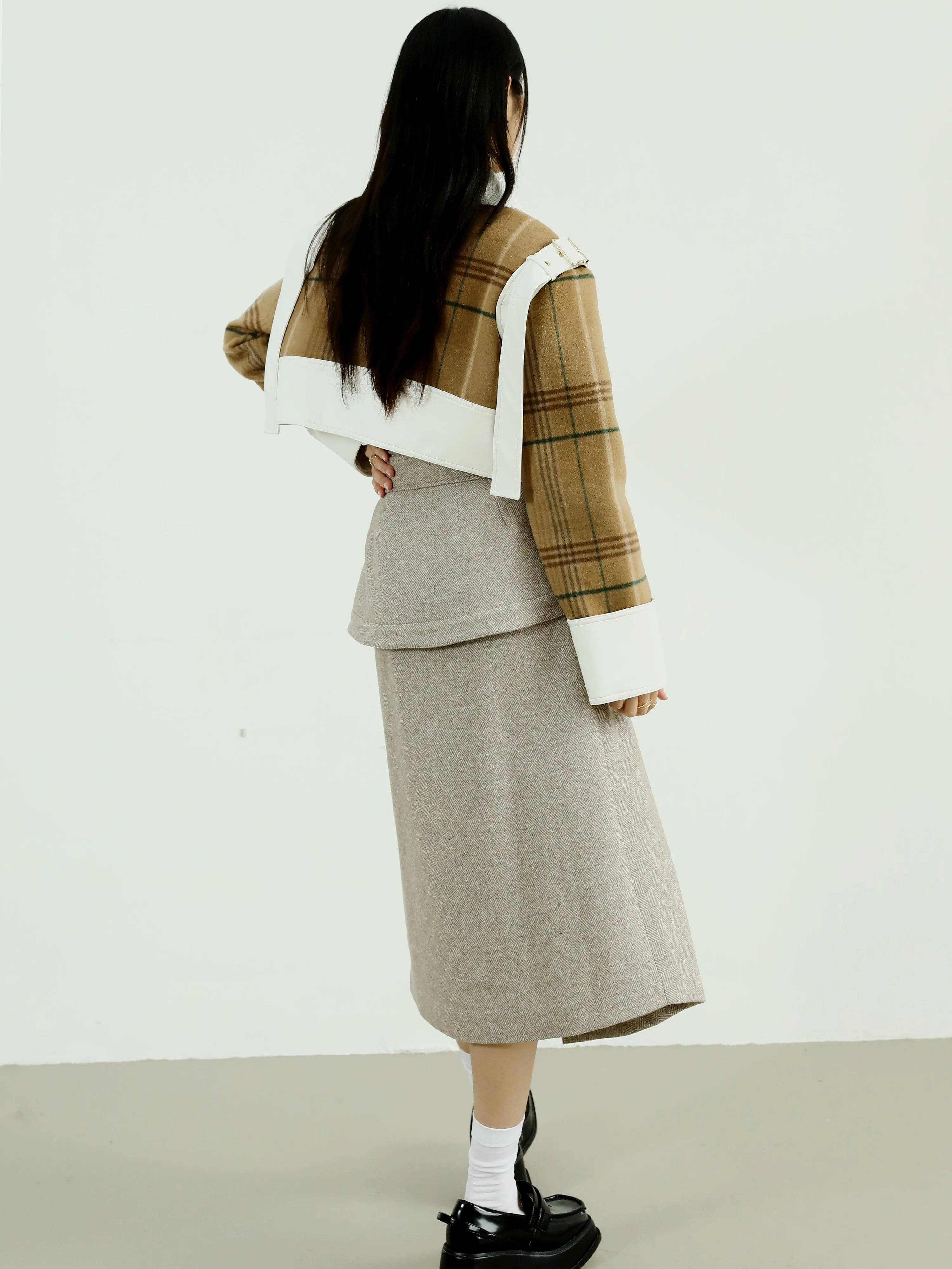 Herringbone Wool Skirt With High Waist Design