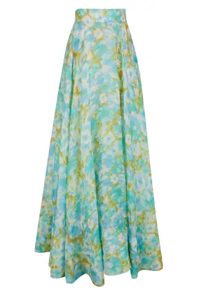High Tide Maxi Skirt - Aqua Ikat Floral