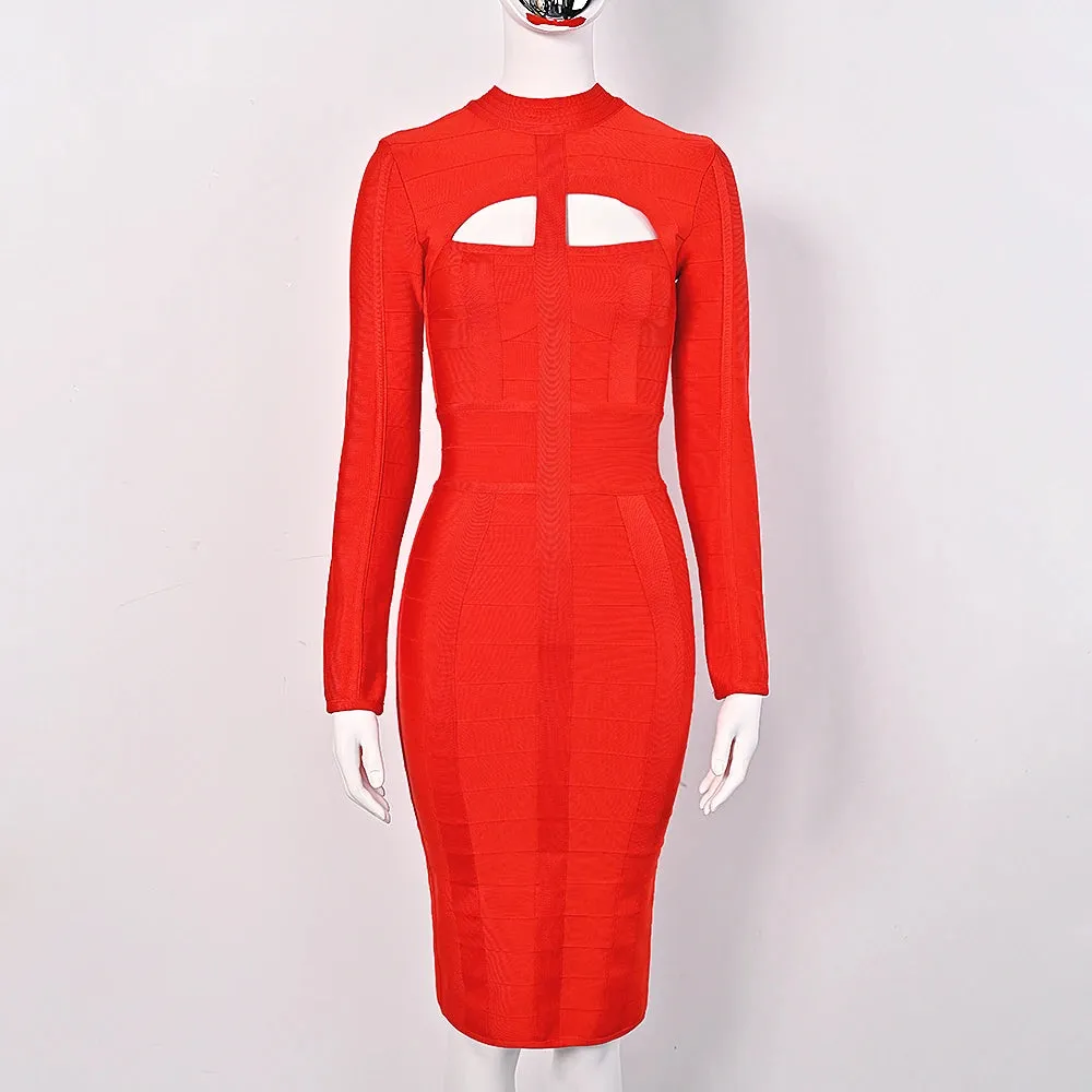 Hollow Out long sleeve bodycon Bandage Dress