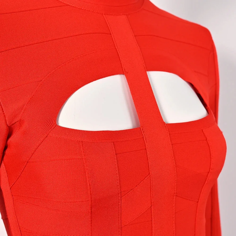 Hollow Out long sleeve bodycon Bandage Dress