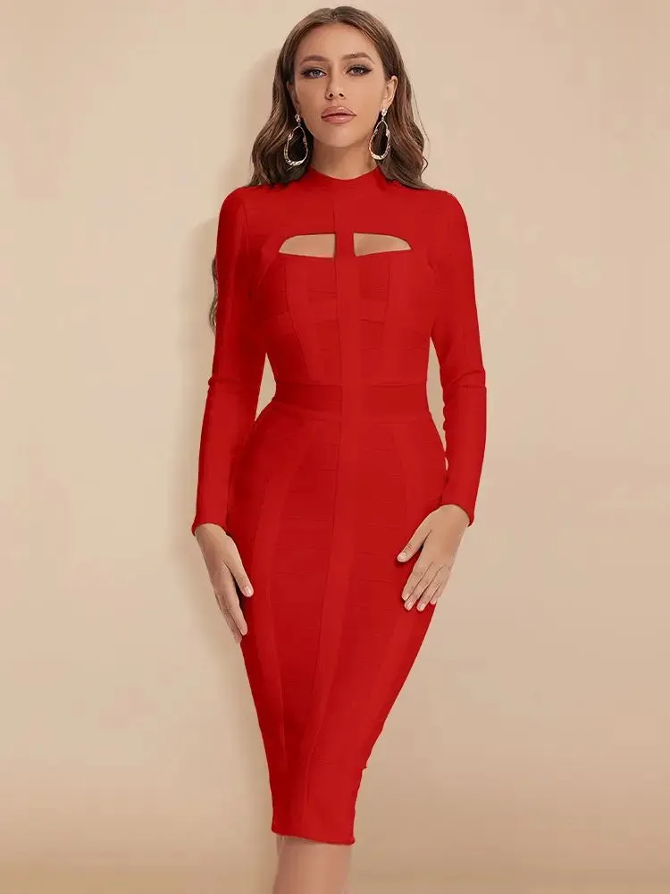 Hollow Out long sleeve bodycon Bandage Dress