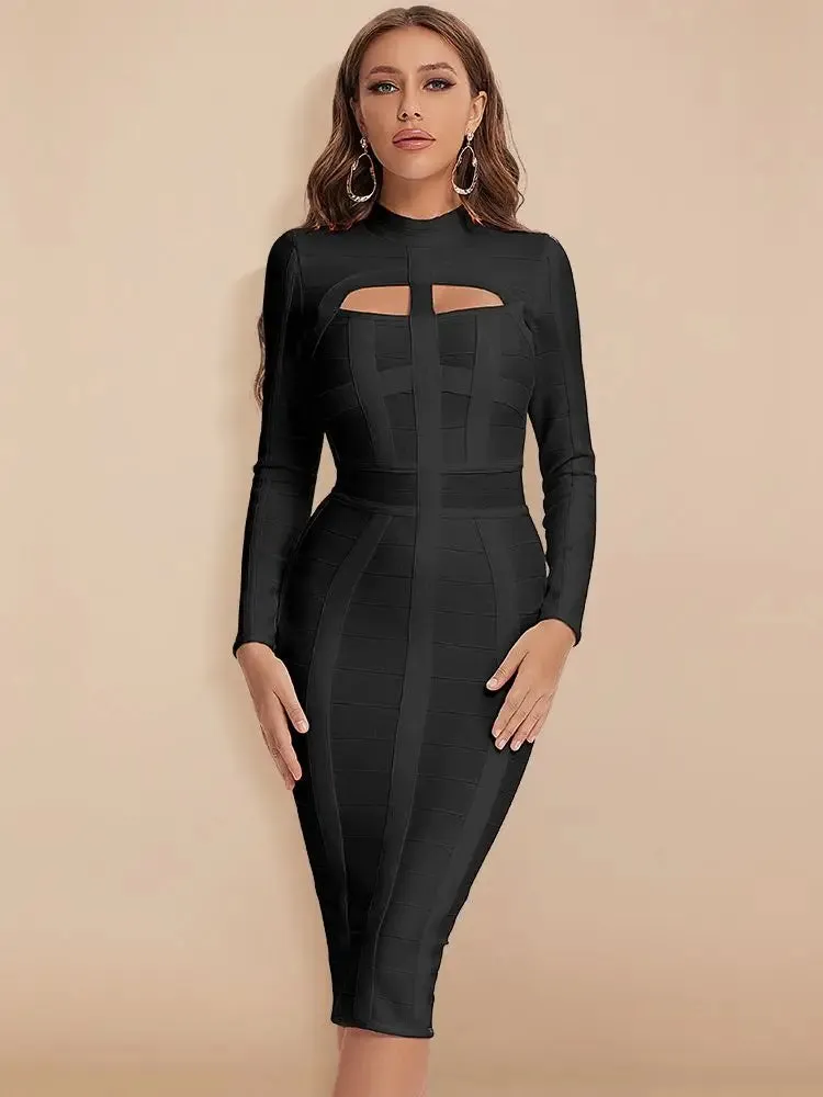 Hollow Out long sleeve bodycon Bandage Dress