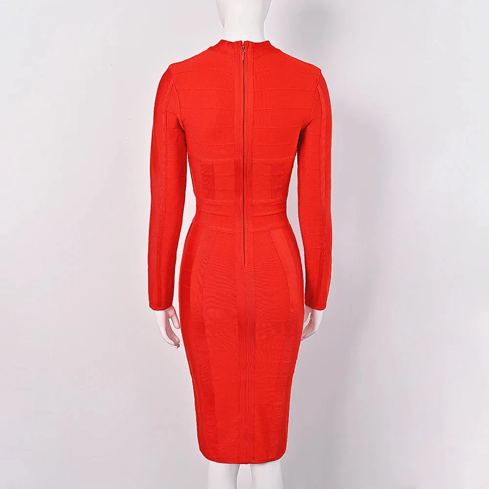 Hollow Out long sleeve bodycon Bandage Dress