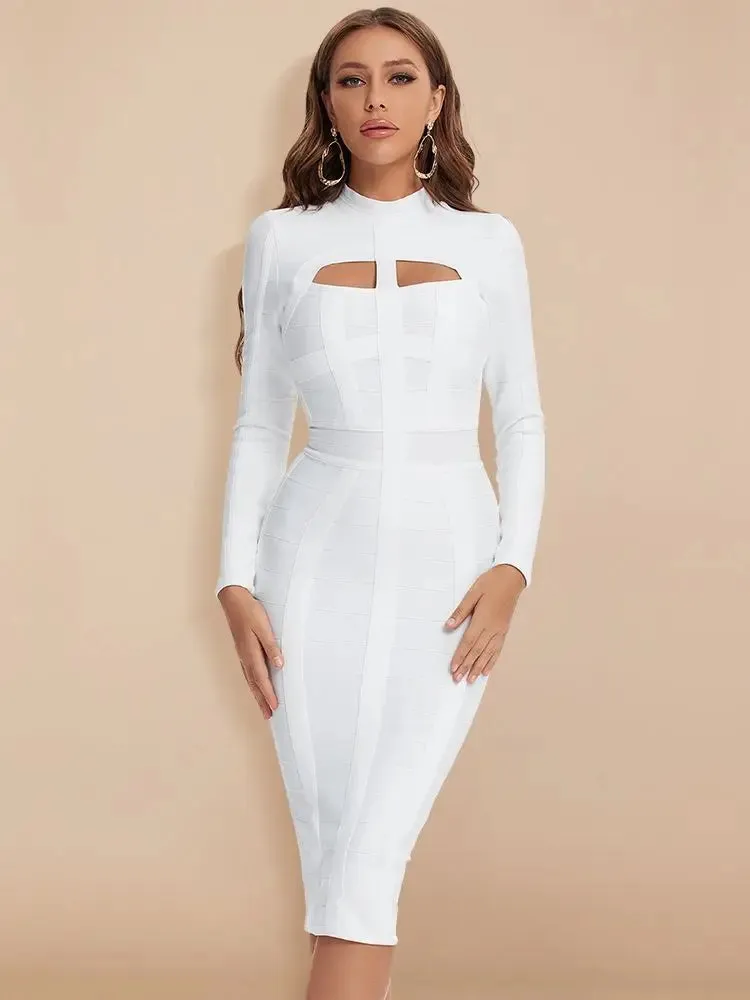 Hollow Out long sleeve bodycon Bandage Dress