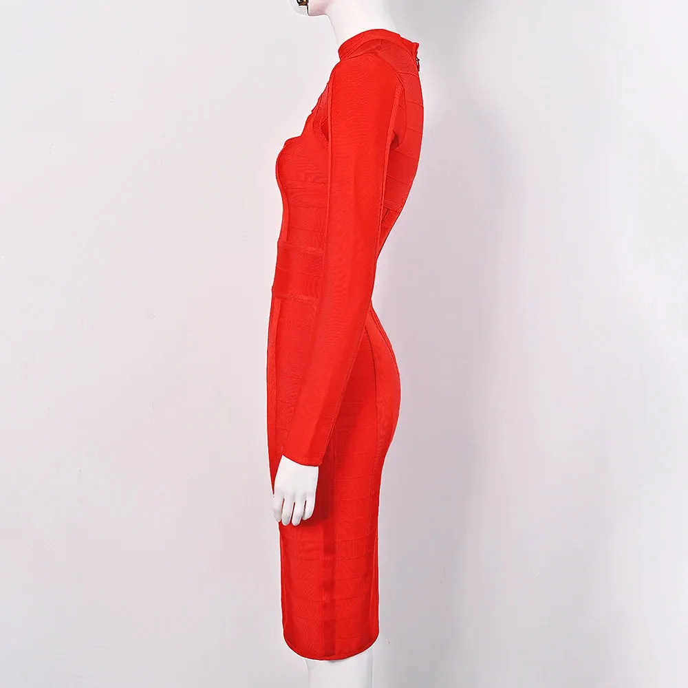 Hollow Out long sleeve bodycon Bandage Dress