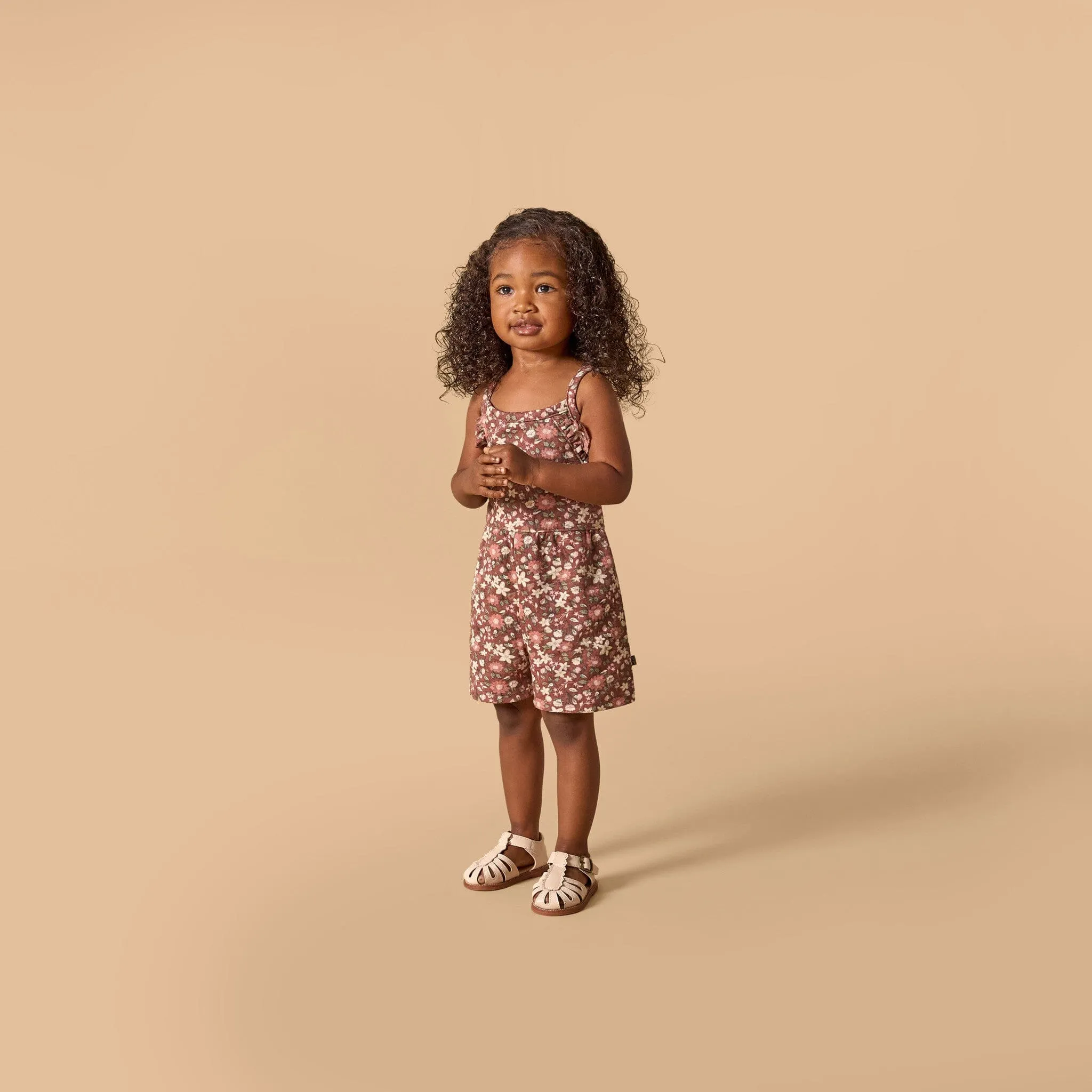 Infant & Toddler Girls Brown Star Floral Ruffle Romper