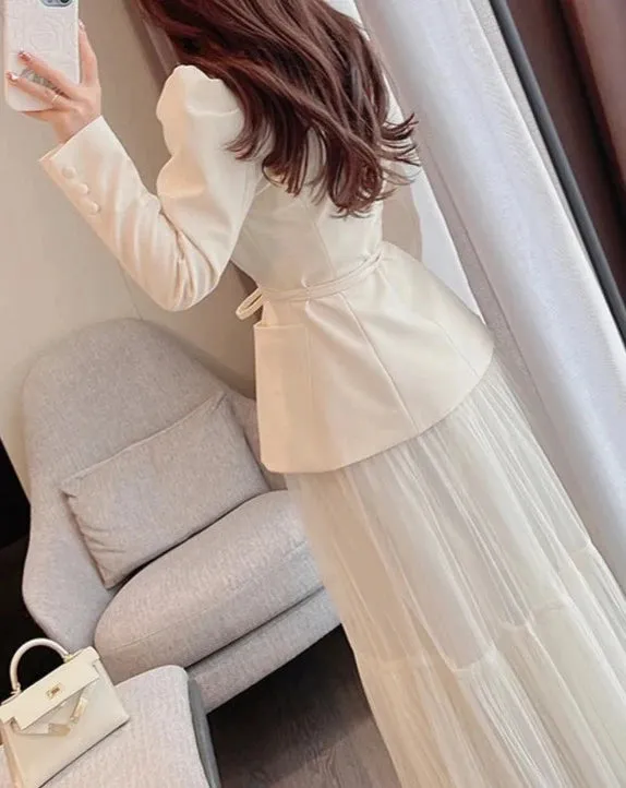 KATIA Blazer and Tulle Maxi Skirt Two Piece Set