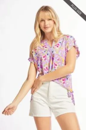 Lavender Floral Short Sleeve Top