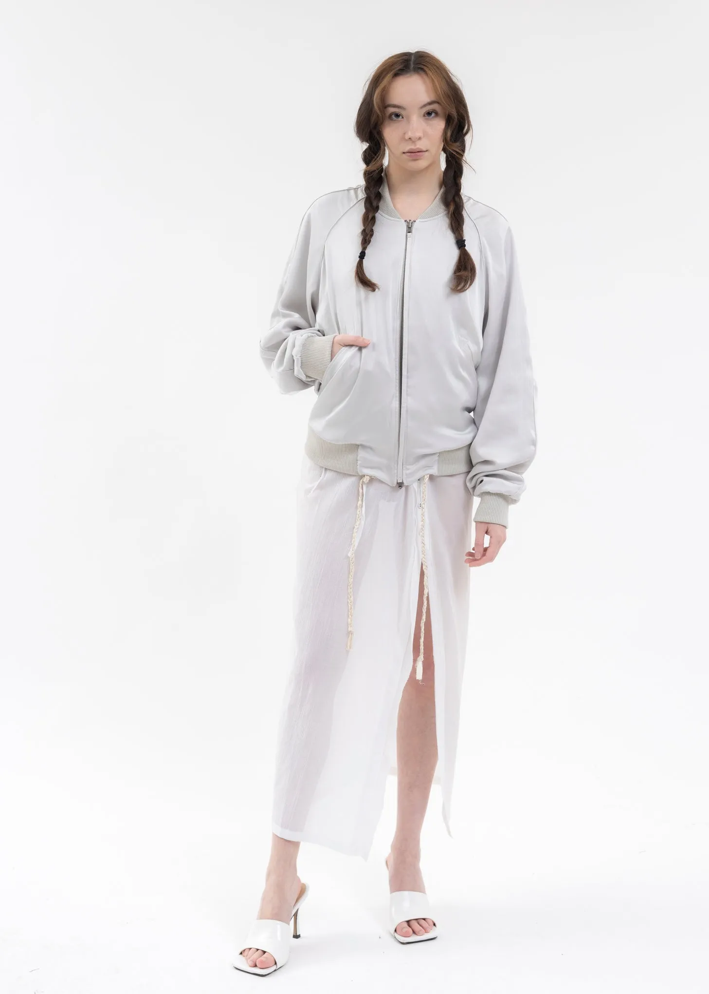 LIGHT GREY REVERSIBLE BOMBER JACKET