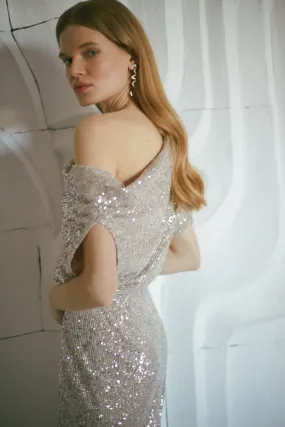 MARI silver sequin asymmetric mini dress