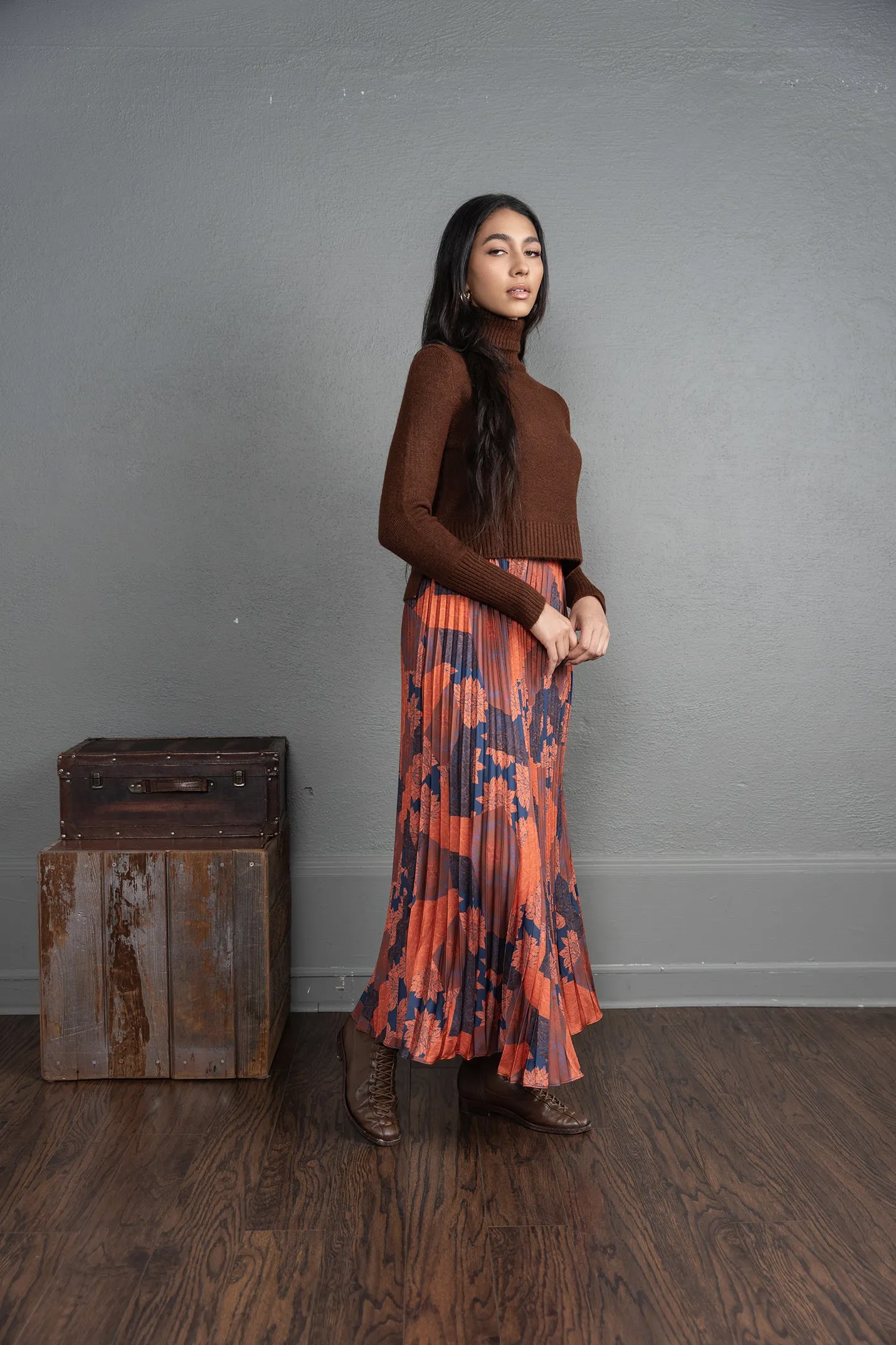 maxi length pleated slip dress