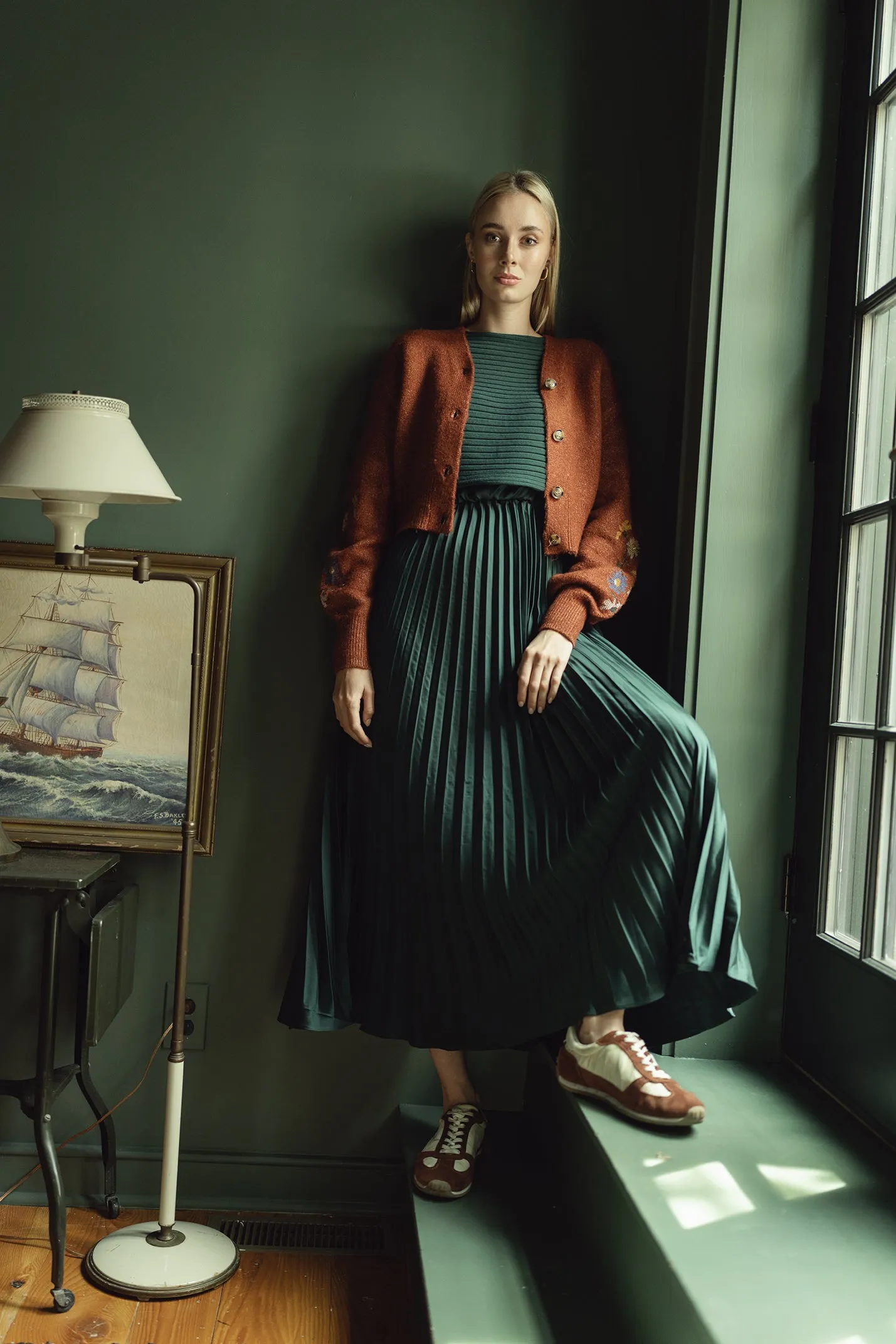 maxi length pleated slip dress
