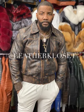 Men's Classic Baseball Leather Jacket [Brown Copper]