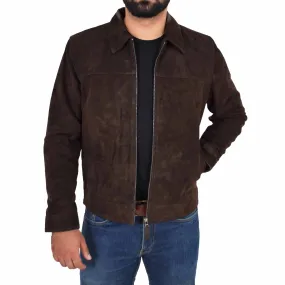 Mens Genuine Soft Suede Zip Jasper Blouson Jacket Baxter Brown