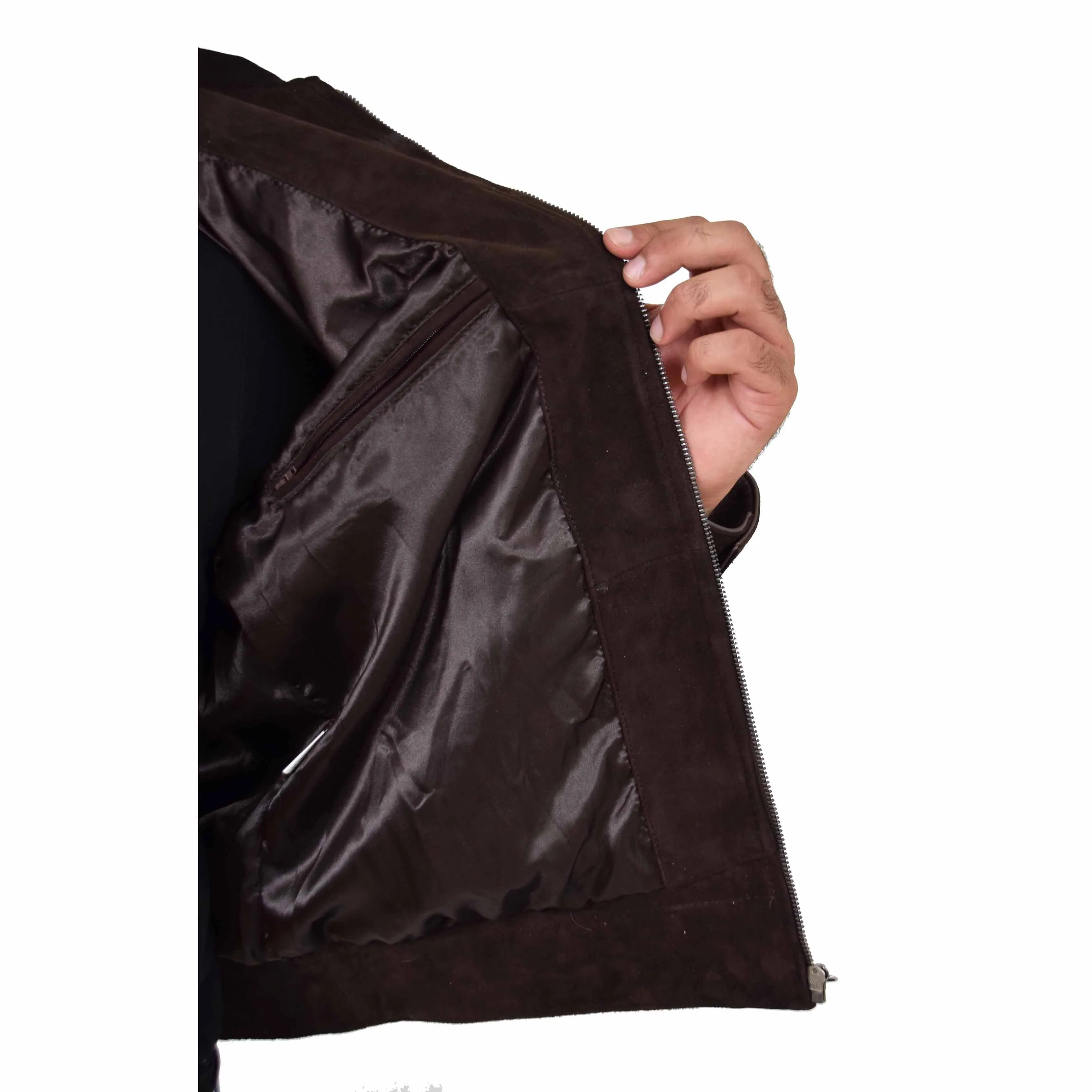 Mens Genuine Soft Suede Zip Jasper Blouson Jacket Baxter Brown