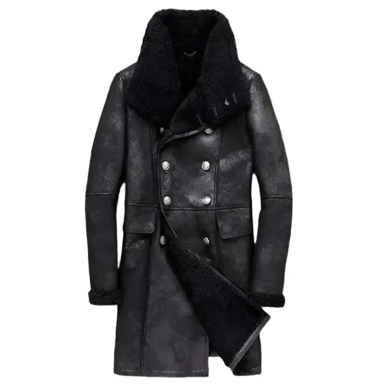 Men's Long Black B3 Shearling Bomber Coat – Warm & Stylish Jacket