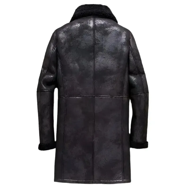 Men's Long Black B3 Shearling Bomber Coat – Warm & Stylish Jacket