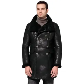 Men's Long Black B3 Shearling Bomber Coat – Warm & Stylish Jacket