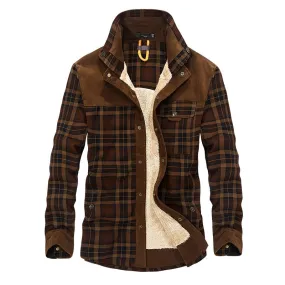 Men's plus velvet long-sleeved plaid shirt cotton warm casual cotton shirt