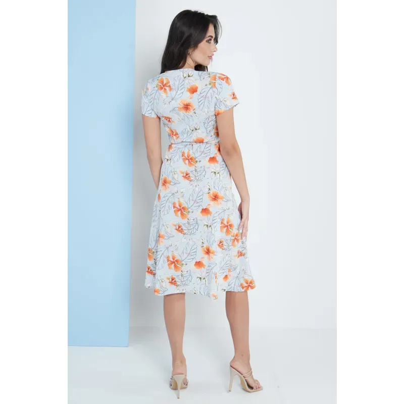 Midi Wrap Dress in Blue Floral Print