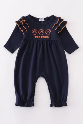 Navy War Eagle Embroidery Girl Romper