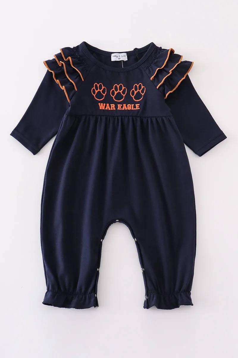 Navy War Eagle Embroidery Girl Romper