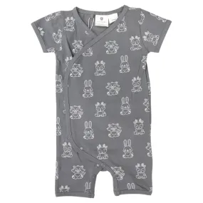 Organic Cotton Short Sleeve Romper Charcoal Print