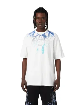Phobia T-shirt unisex bianca con fulmini blu grigi azzurri PH00107BLGRLB