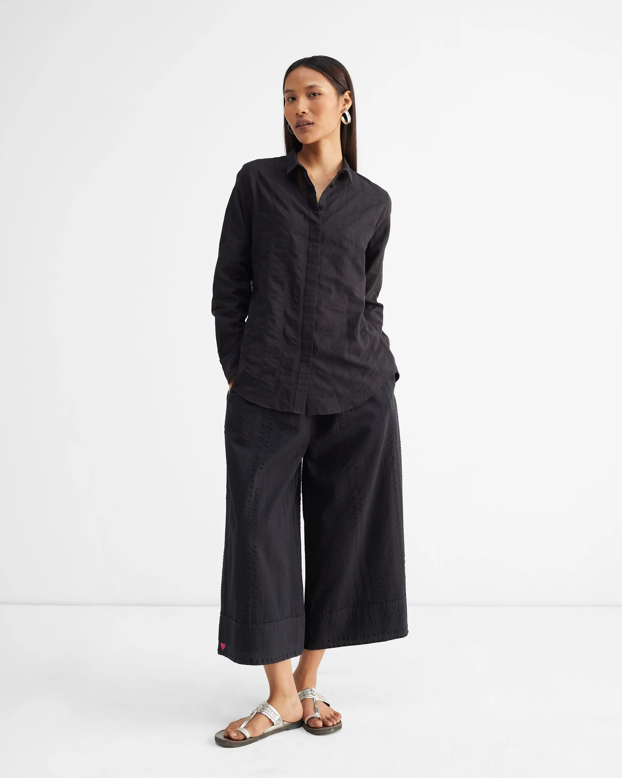 Picnic Culottes - Black Seersucker
