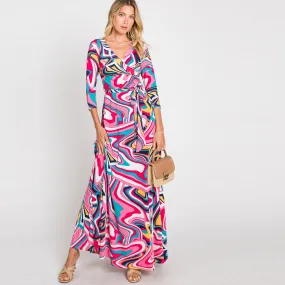 Pink Water Color Venechia Maxi Wrap Dress