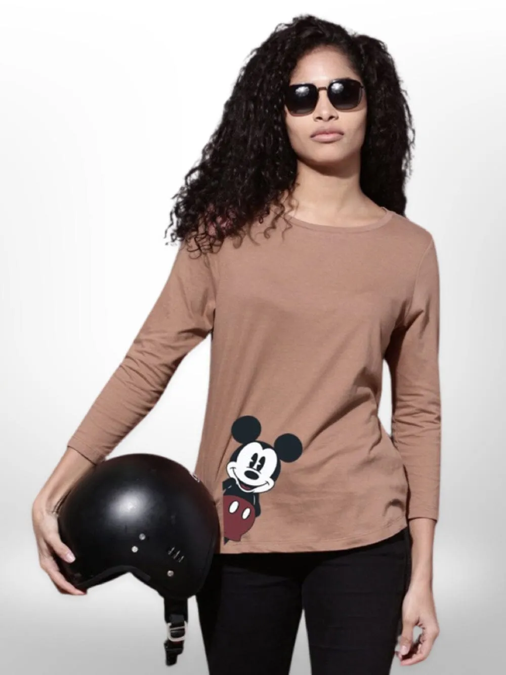 Printed Mickey Mouse Womens T-shirt 4 Quarter Sleeve