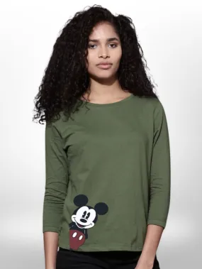 Printed Mickey Mouse Womens T-shirt 4 Quarter Sleeve