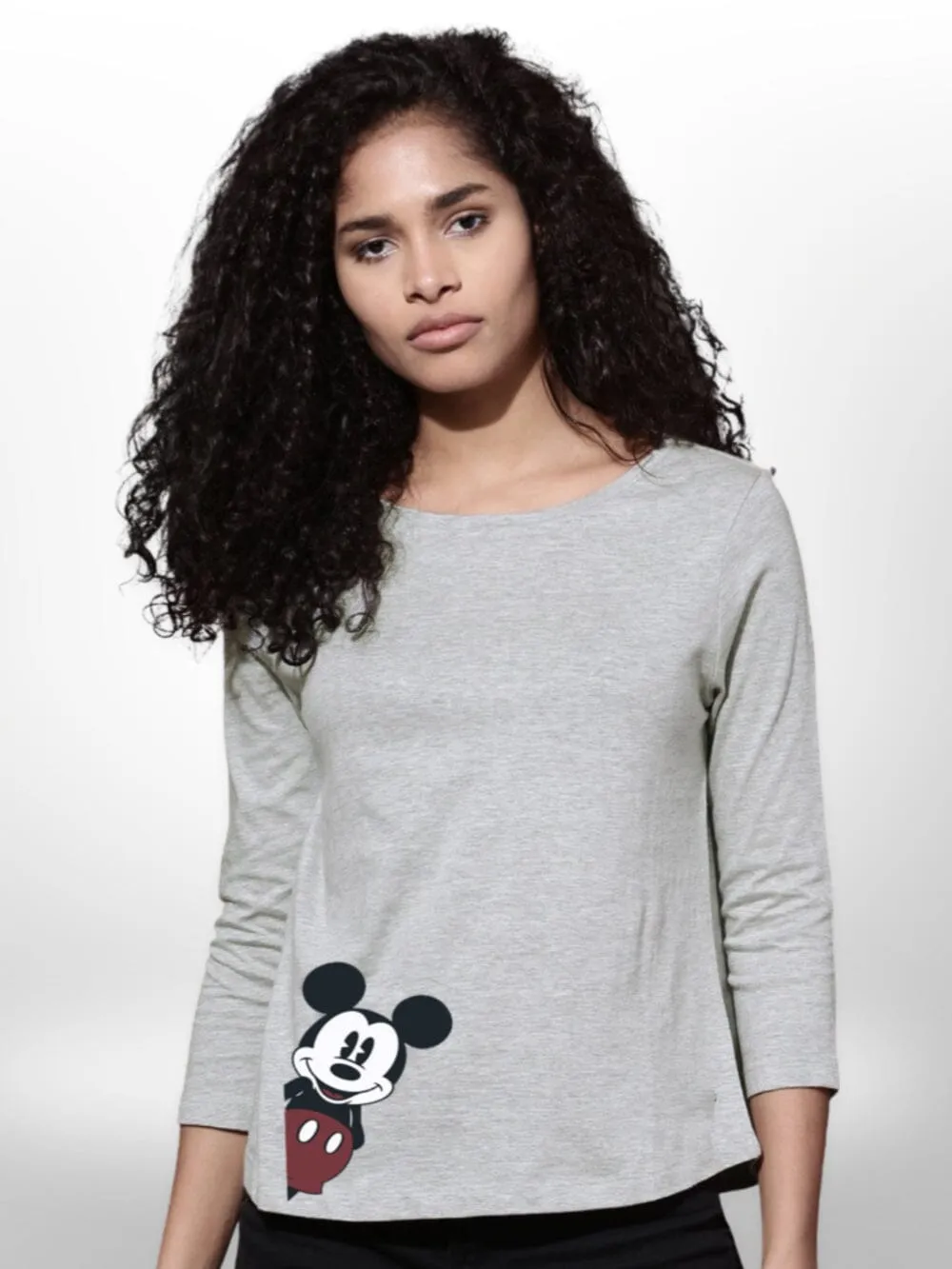 Printed Mickey Mouse Womens T-shirt 4 Quarter Sleeve