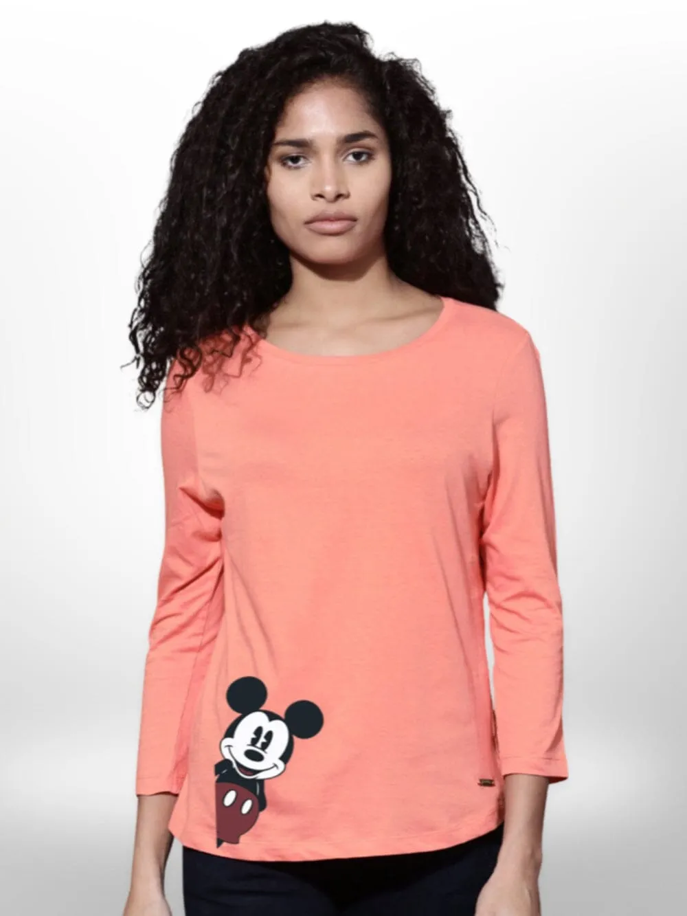 Printed Mickey Mouse Womens T-shirt 4 Quarter Sleeve