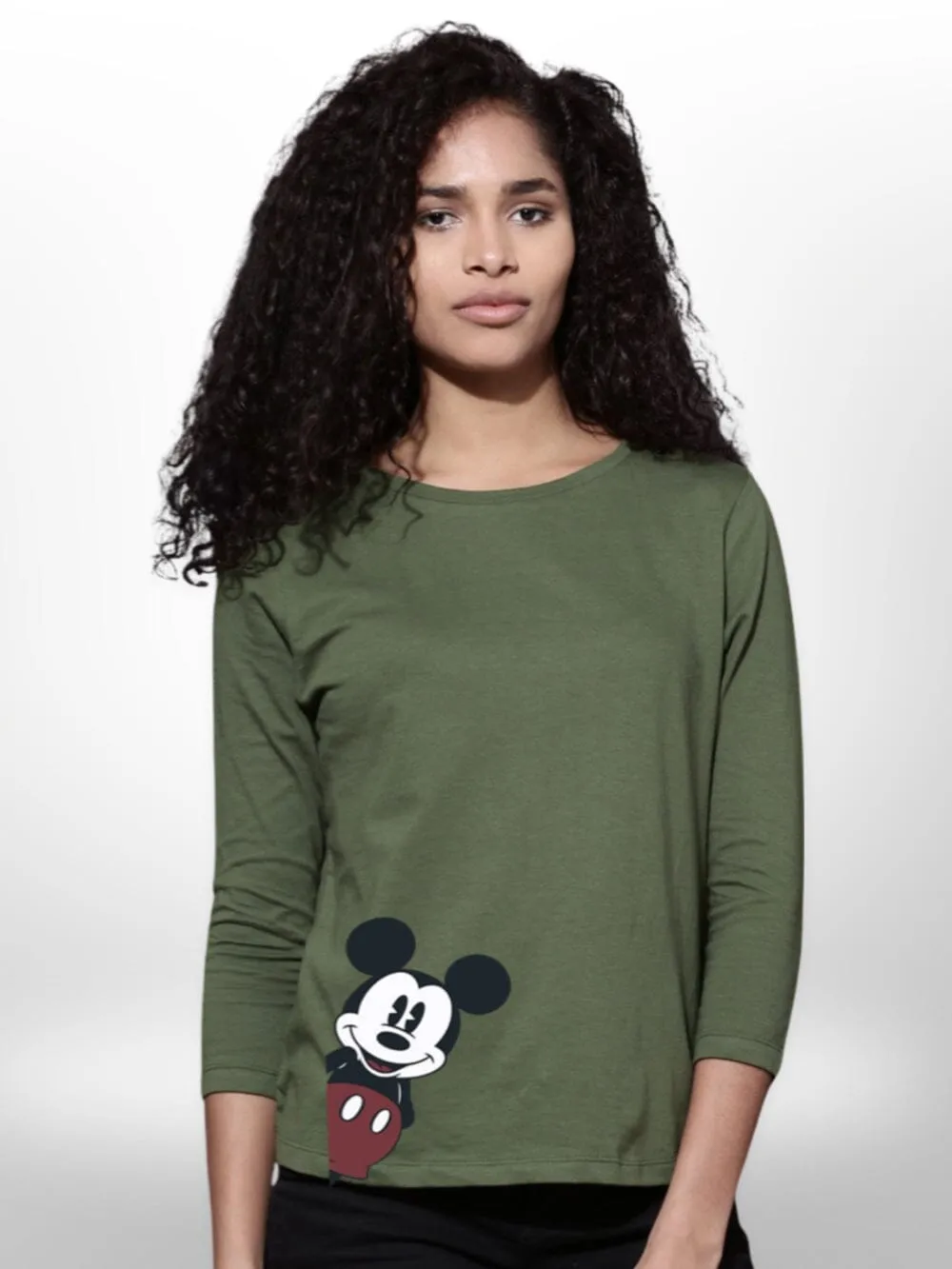 Printed Mickey Mouse Womens T-shirt 4 Quarter Sleeve