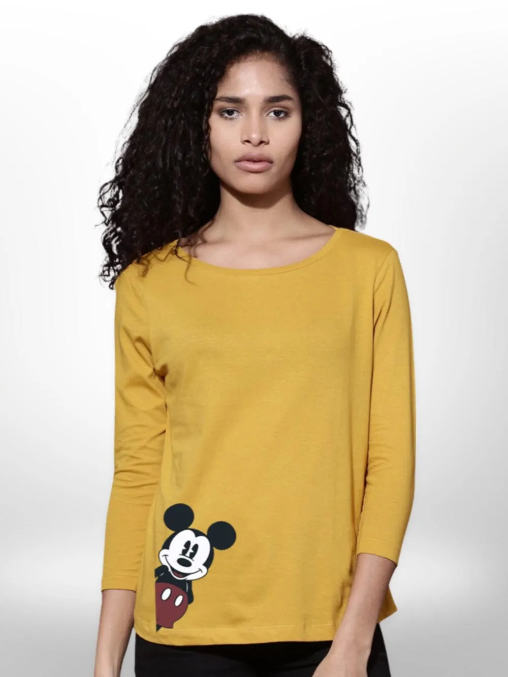 Printed Mickey Mouse Womens T-shirt 4 Quarter Sleeve