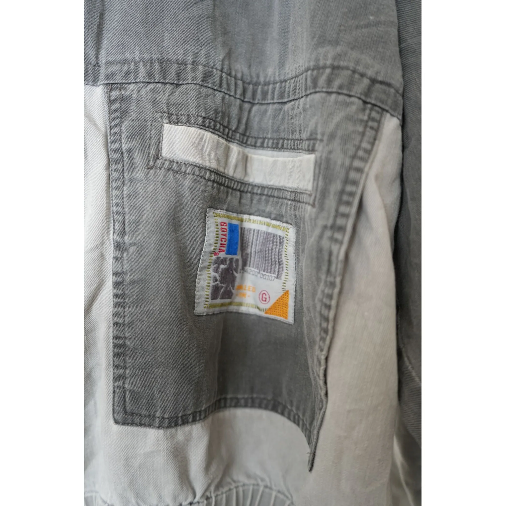 "Retail" Vintage Gotcha Snap Denim Bomber Jacket Two Tone Gray Large Men's