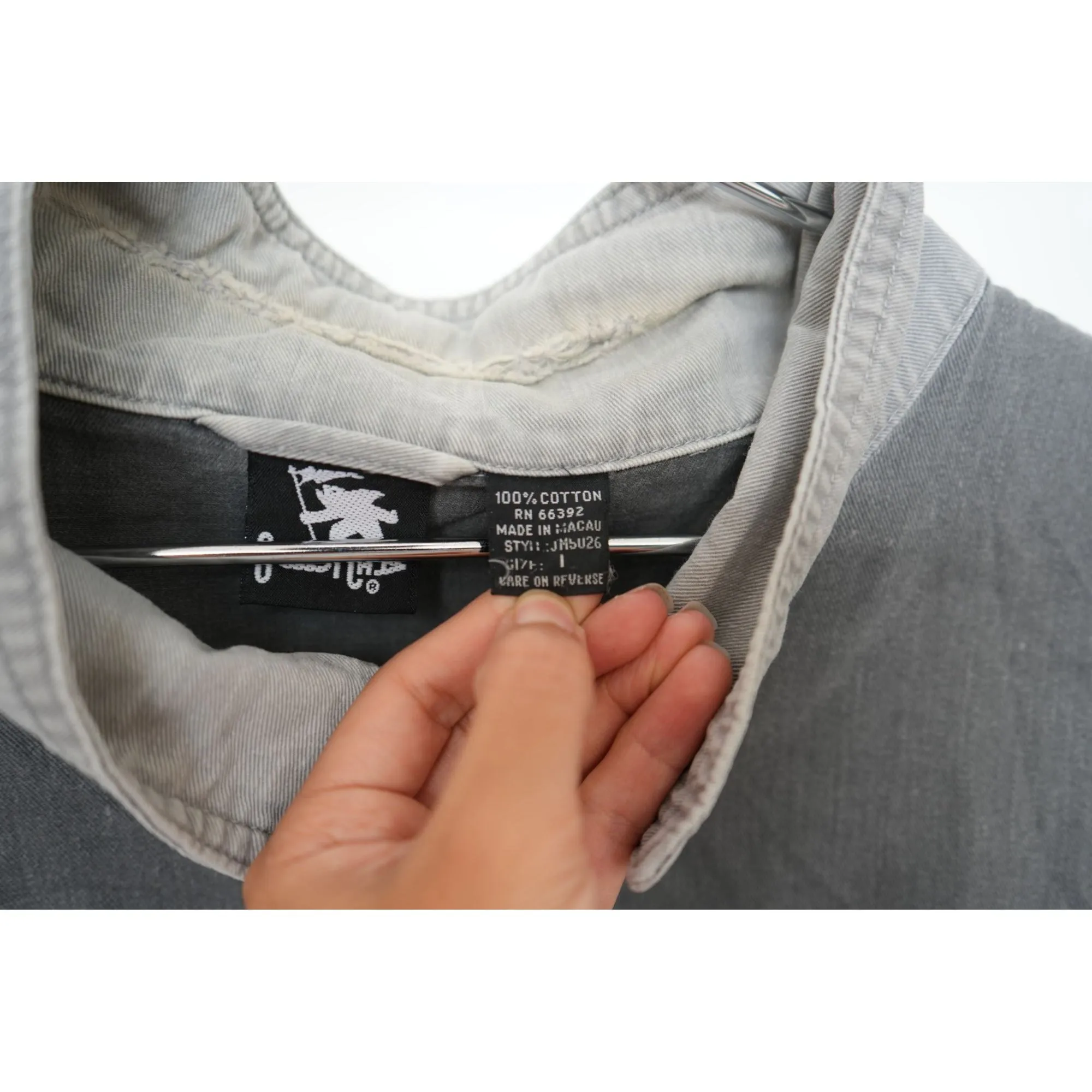 "Retail" Vintage Gotcha Snap Denim Bomber Jacket Two Tone Gray Large Men's