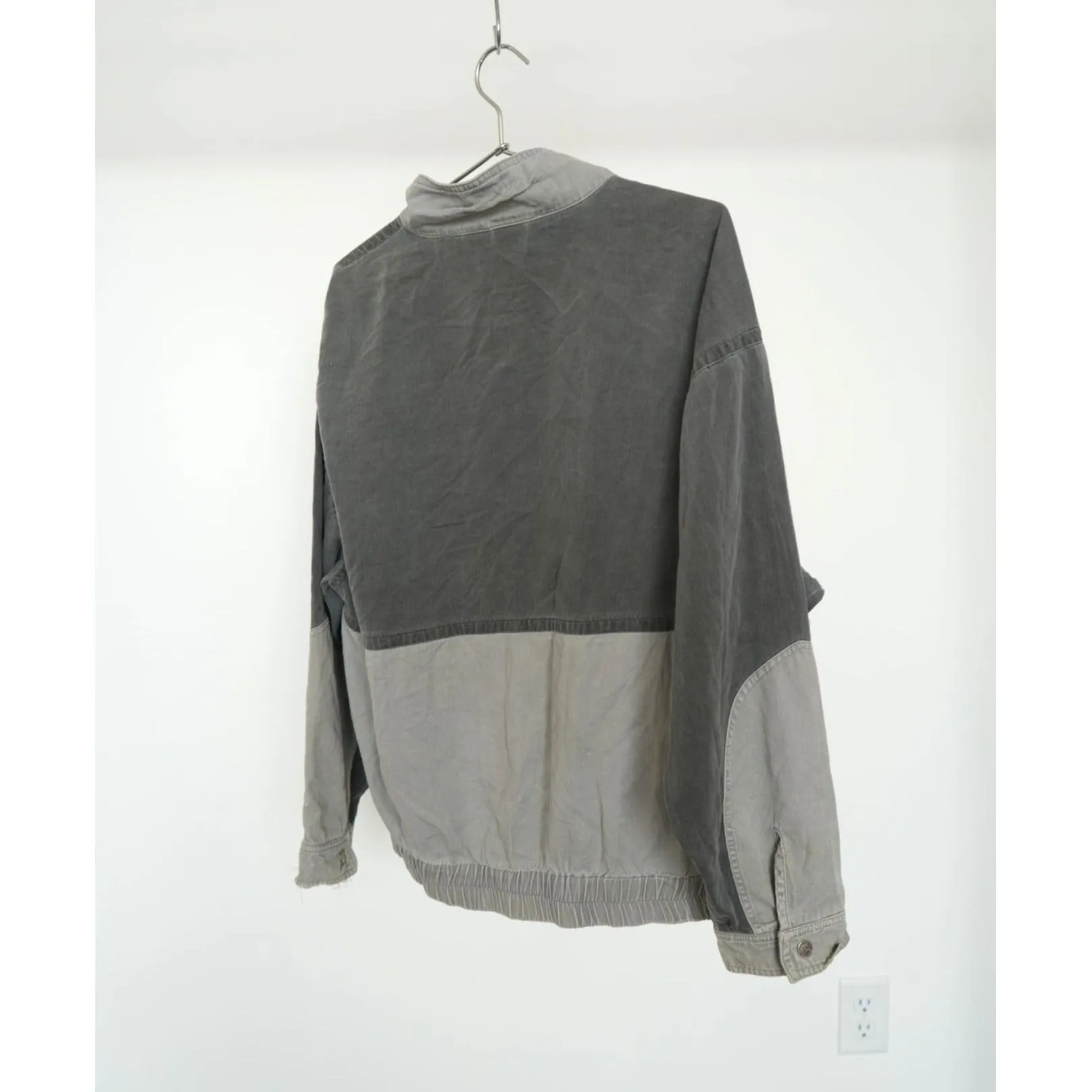 "Retail" Vintage Gotcha Snap Denim Bomber Jacket Two Tone Gray Large Men's