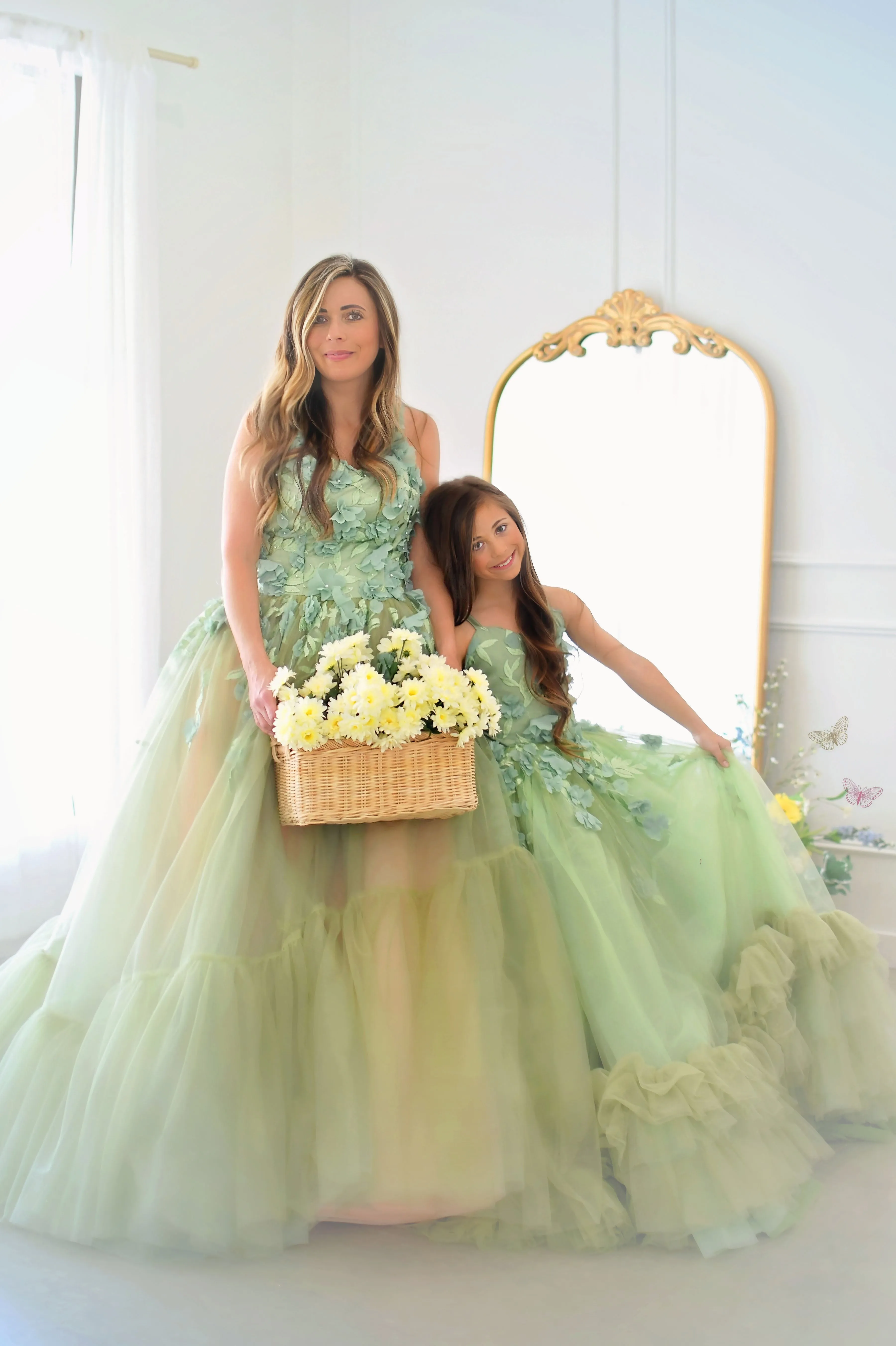 "Sage Symphony " Couture Floor length gown  ( 7 Year - Petite 9 Year)
