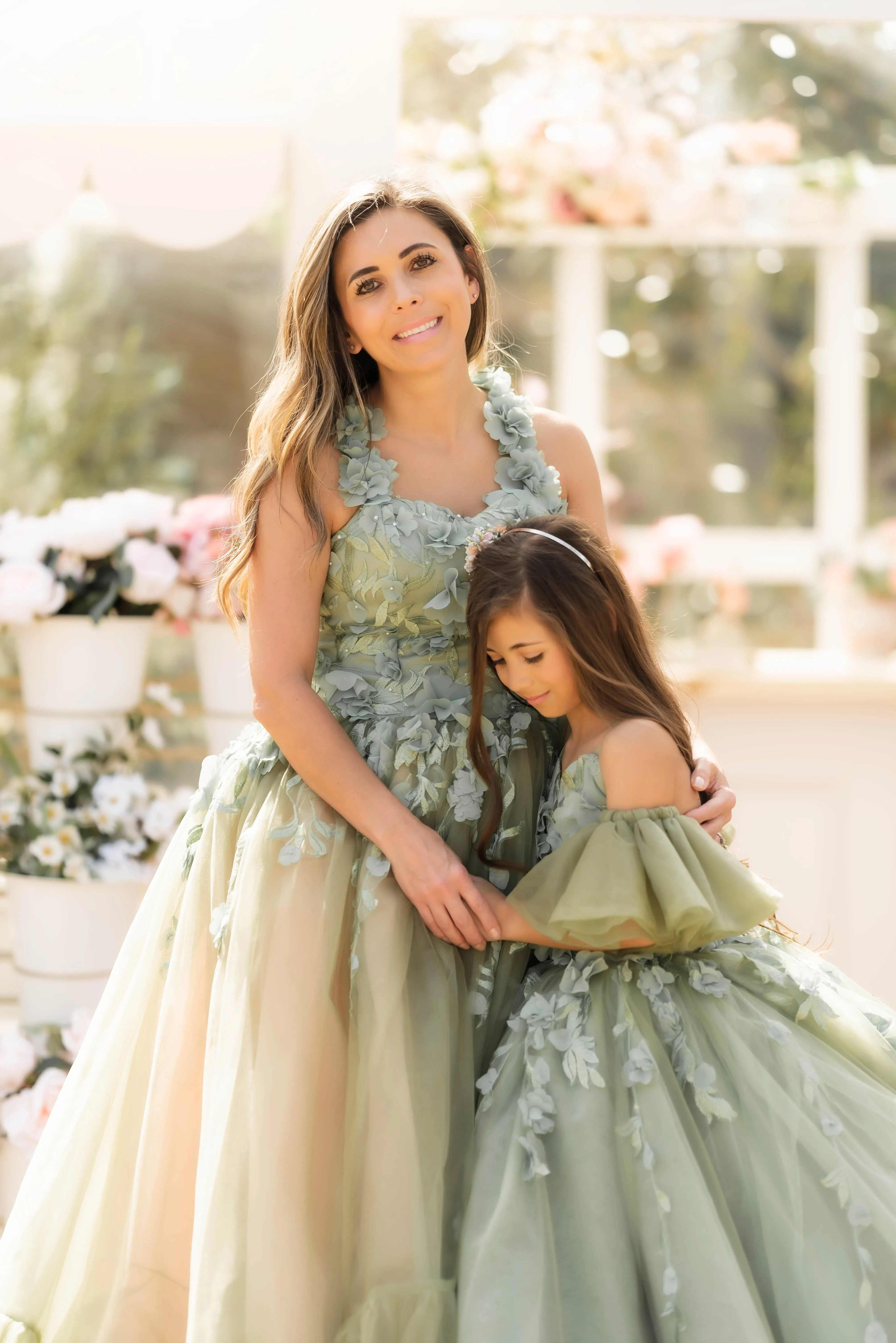 "Sage Symphony " Couture Floor length gown  ( 7 Year - Petite 9 Year)
